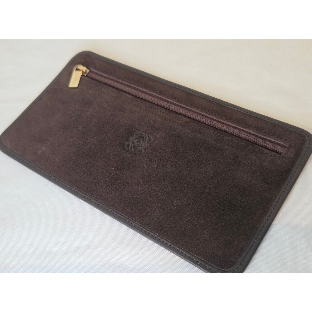 Loewe Brown Suede Anagram Zip Pouch Clutch Leather Auth Spain Lightweight Soft - Picture 4 of 12
